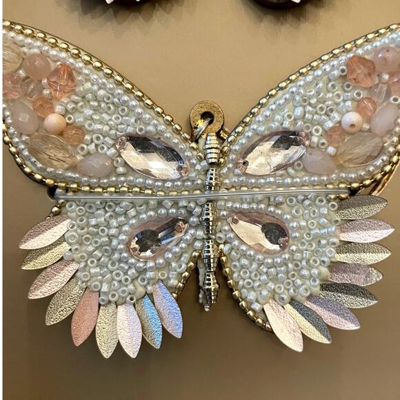 34th & Pine Beaded Butterfly Ornaments Set of 4 Iridescent Pink Holiday Glam NEW - Picture 5 of 13